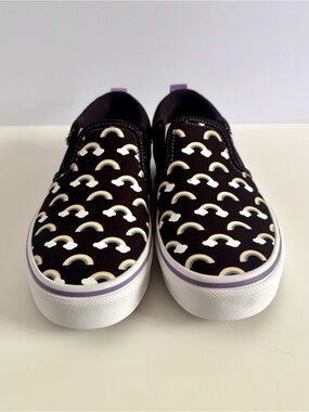 NWOT Vans Rainbow Cloud Slip‑Ons | Youth 1.0 | Lavender Trim